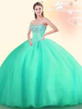 Superior Ball Gowns Quinceanera Dress Apple Green Sweetheart Tulle Sleeveless Floor Length Lace Up
