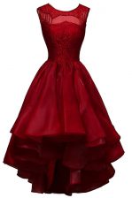  Wine Red A-line Bateau Sleeveless Organza High Low Zipper Beading 