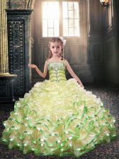  Spaghetti Straps Sleeveless Lace Up Flower Girl Dresses for Less Yellow Green Organza