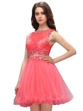 High End Bateau Sleeveless Organza Homecoming Dress Beading and Lace Zipper