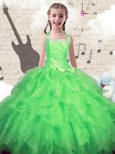 New Arrival Green Halter Top Lace Up Beading and Ruffles Pageant Gowns For Girls Sleeveless