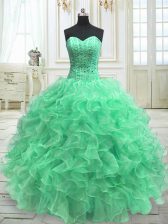 Designer Sweetheart Sleeveless Lace Up Quinceanera Dresses Green Organza