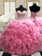  Floor Length Ball Gowns Sleeveless Rose Pink 15th Birthday Dress Lace Up