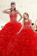 Graceful Sleeveless Beading and Ruffles Lace Up 15th Birthday Dress