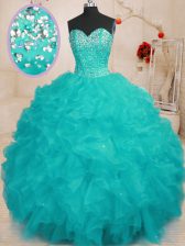 Enchanting Aqua Blue Sweet 16 Dresses Military Ball and Sweet 16 and Quinceanera with Beading and Ruffles Sweetheart Sleeveless Lace Up