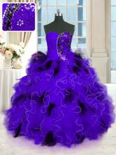 Luxurious Black And Purple Sleeveless Beading and Ruffles Floor Length Quinceanera Dress
