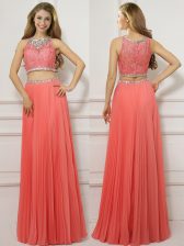 Dynamic Scoop Sleeveless Zipper Prom Dresses Watermelon Red Chiffon