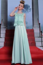  Scalloped Floor Length Column/Sheath Sleeveless Apple Green Side Zipper