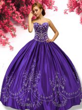  Taffeta Sweetheart Sleeveless Lace Up Embroidery Quinceanera Gown in Purple
