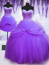  Three Piece Sleeveless Lace Up Floor Length Beading and Bowknot Sweet 16 Dress