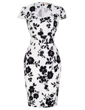 Customized White And Black Prom Dress Prom and Party with Pattern and Belt High-neck Short Sleeves Zipper