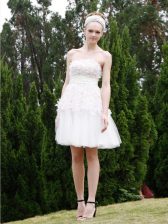 Luxurious Knee Length Empire Sleeveless White Prom Dresses Zipper