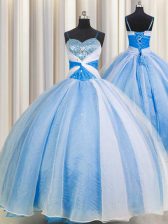 Flare Baby Blue Ball Gowns Chiffon Spaghetti Straps Sleeveless Beading and Sequins and Ruching Floor Length Lace Up Vestidos de Quinceanera