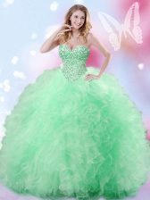 Unique Sweetheart Sleeveless Lace Up Quinceanera Dresses Apple Green Tulle
