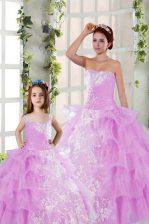 Charming Ball Gowns Sweet 16 Dress Lilac Strapless Organza Sleeveless Floor Length Lace Up
