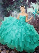  Organza Sleeveless Floor Length Quinceanera Dress and Beading and Ruffled Layers