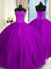 On Sale Appliques and Embroidery Quinceanera Gowns Purple Lace Up Sleeveless Floor Length