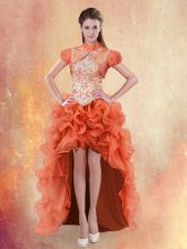  Straps Sleeveless Lace Up Prom Dresses Orange Red Organza