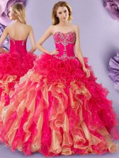 Luxurious Sleeveless Organza Floor Length Lace Up Quince Ball Gowns in Multi-color with Beading and Ruffles