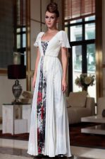  Off the Shoulder Multi-color Cap Sleeves Beading and Pattern Ankle Length Homecoming Dress