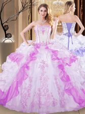 Artistic Multi-color Sleeveless Embroidery and Ruffled Layers Floor Length 15 Quinceanera Dress