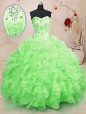  Sweetheart Sleeveless 15th Birthday Dress Floor Length Beading and Ruffles Organza