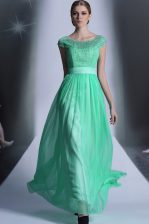 Admirable Turquoise Prom Party Dress Prom and Party with Beading Scoop Cap Sleeves Side Zipper