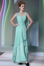 Clearance Turquoise Empire Chiffon Square Sleeveless Sequins and Ruching Floor Length Side Zipper Prom Party Dress