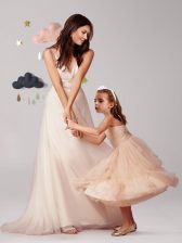 Trendy Straps Champagne Sleeveless Tulle Zipper Prom Evening Gown for Prom and Party