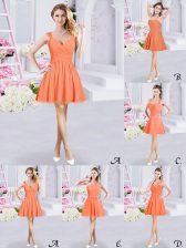 Fantastic Straps Sleeveless Zipper Damas Dress Orange Chiffon