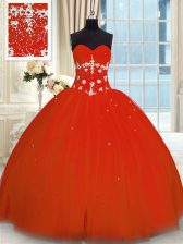  Red Sleeveless Appliques Floor Length Sweet 16 Dresses