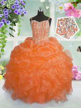 New Style Spaghetti Straps Sleeveless Organza Pageant Gowns For Girls Beading and Ruffles and Pick Ups Lace Up