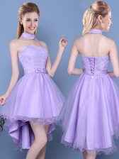  Lavender Sweetheart Neckline Lace and Bowknot Court Dresses for Sweet 16 Sleeveless Lace Up