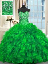 Latest Sleeveless Brush Train Beading and Ruffles Lace Up Sweet 16 Dress