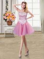  Lilac Sleeveless Mini Length Beading Lace Up 