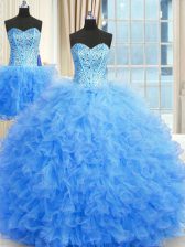  Three Piece Sleeveless Beading and Ruffles Lace Up 15th Birthday Dress