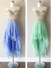  Sleeveless Zipper High Low Beading Dress for Prom