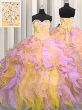  Sweetheart Sleeveless Lace Up Sweet 16 Dress Multi-color Organza