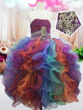  Sleeveless Floor Length Beading and Ruffles Zipper Little Girls Pageant Dress with Multi-color