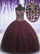  Brown Sleeveless Floor Length Beading and Appliques Lace Up Quinceanera Gowns