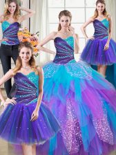  Four Piece Multi-color Quinceanera Dresses Military Ball and Sweet 16 and Quinceanera with Beading and Ruffles Sweetheart Sleeveless Lace Up