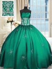 Luxurious Teal Lace Up Vestidos de Quinceanera Beading and Appliques and Ruching Sleeveless Floor Length