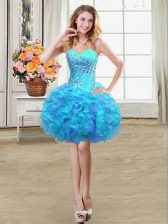  Multi-color Lace Up Sweetheart Beading and Ruffles Prom Party Dress Organza Sleeveless