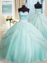  Brush Train Ball Gowns Quinceanera Dress Apple Green Sweetheart Tulle Sleeveless With Train Lace Up