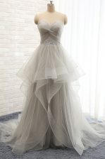 Best Selling Grey Prom Dresses Prom and Party with Beading Sweetheart Sleeveless Court Train Lace Up