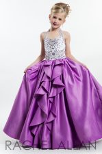  Halter Top Lilac Sleeveless Taffeta Zipper Little Girls Pageant Gowns for Party and Wedding Party