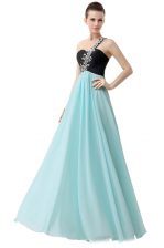Classical Floor Length Blue And Black Homecoming Dress One Shoulder Sleeveless Zipper