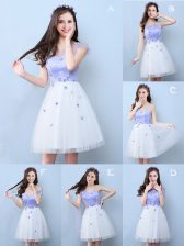  Sleeveless Tulle Knee Length Lace Up Quinceanera Court of Honor Dress in White with Appliques