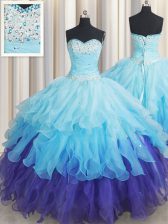 Glorious Multi-color Sleeveless Organza Lace Up 15 Quinceanera Dress for Military Ball and Sweet 16 and Quinceanera