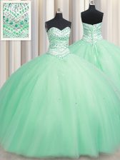  Apple Green Quinceanera Dresses Military Ball and Sweet 16 and Quinceanera with Beading Sweetheart Sleeveless Lace Up